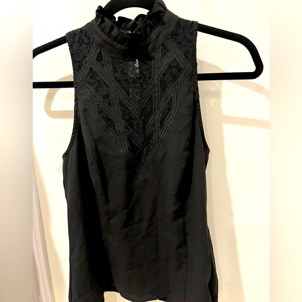 Black high neck lace detail top